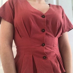Sienna Sky Red Linen Peplum Top with Buttons